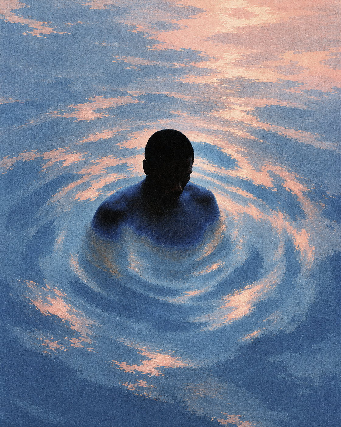 Illustration d'un homme dans l'eau créant des cercles autour de lui